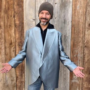 PAUW Amsterdam Copy Protected Silk Blend Sculptural Jacket Metallic Blue, US 8